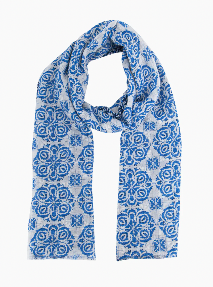 Blue Floral Mosaic Scarf