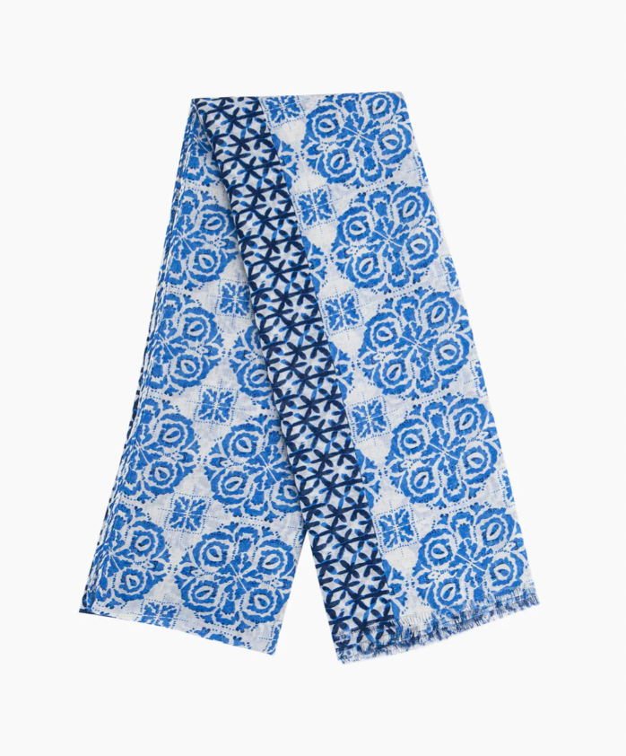 Blue Floral Mosaic Scarf