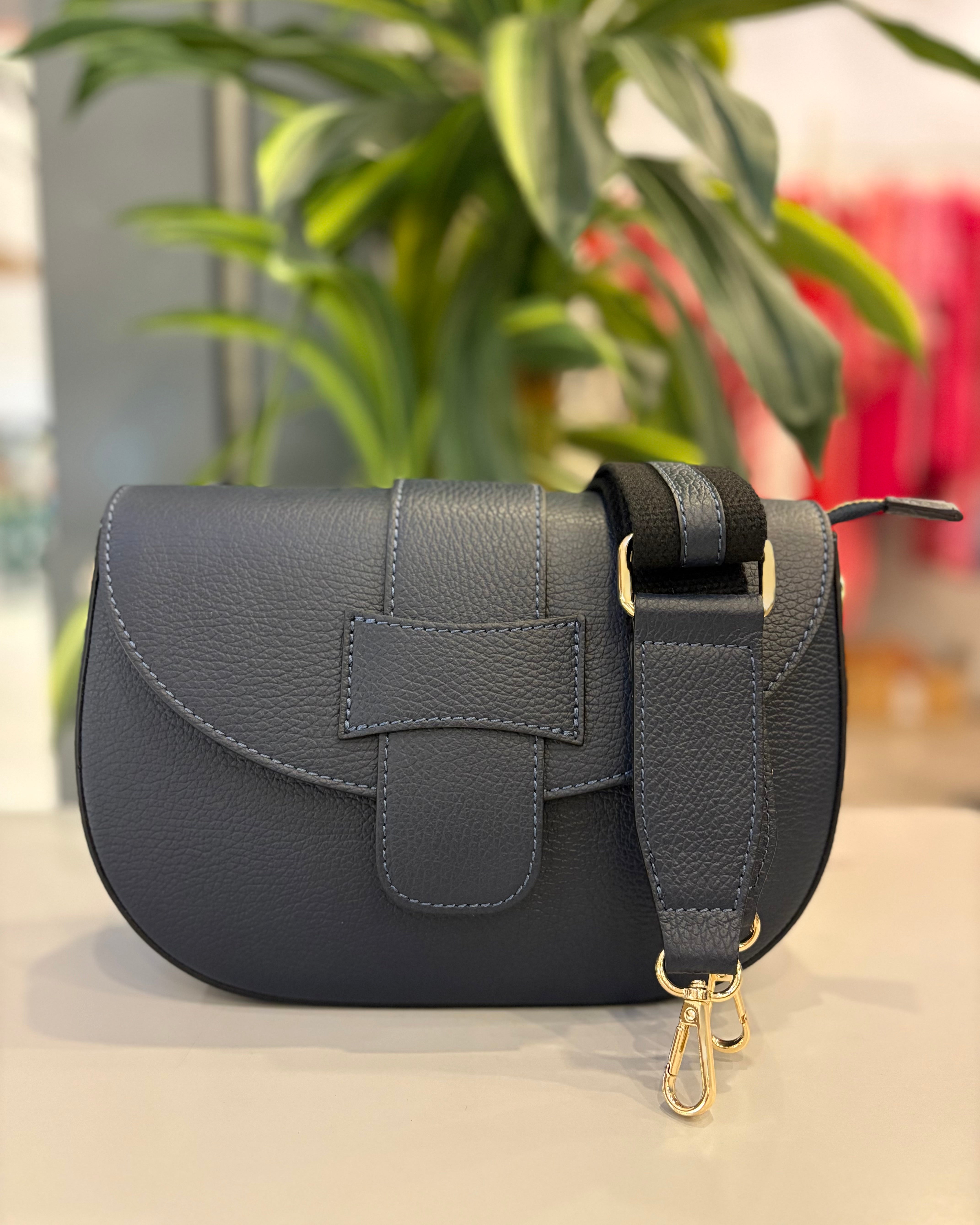 Sicilia Leather Saddle Bag - Navy