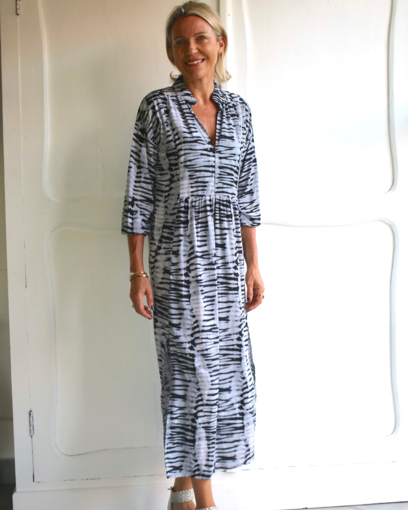 Sicily Dress - Black Peg Tie Dye