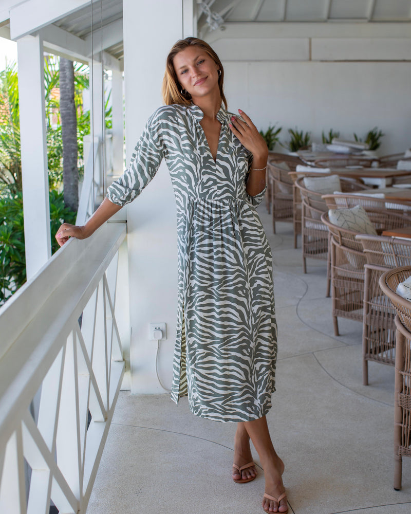 Sicily Dress - Khaki Zebra