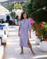 Sicily Dress - Midnight Blue Large Maze