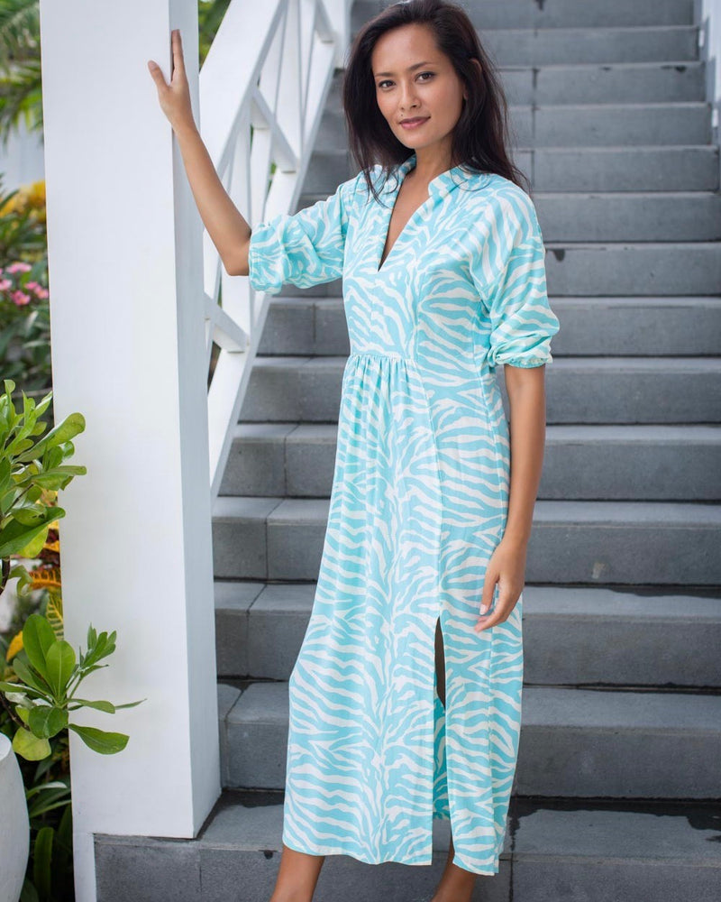 Sicily Dress - Turquoise Zebra