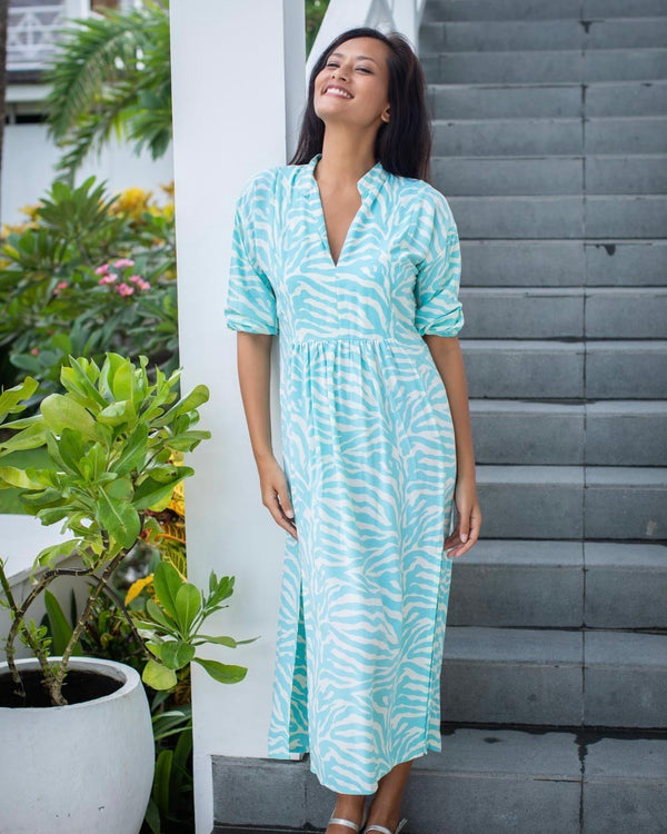 Sicily Dress - Turquoise Zebra