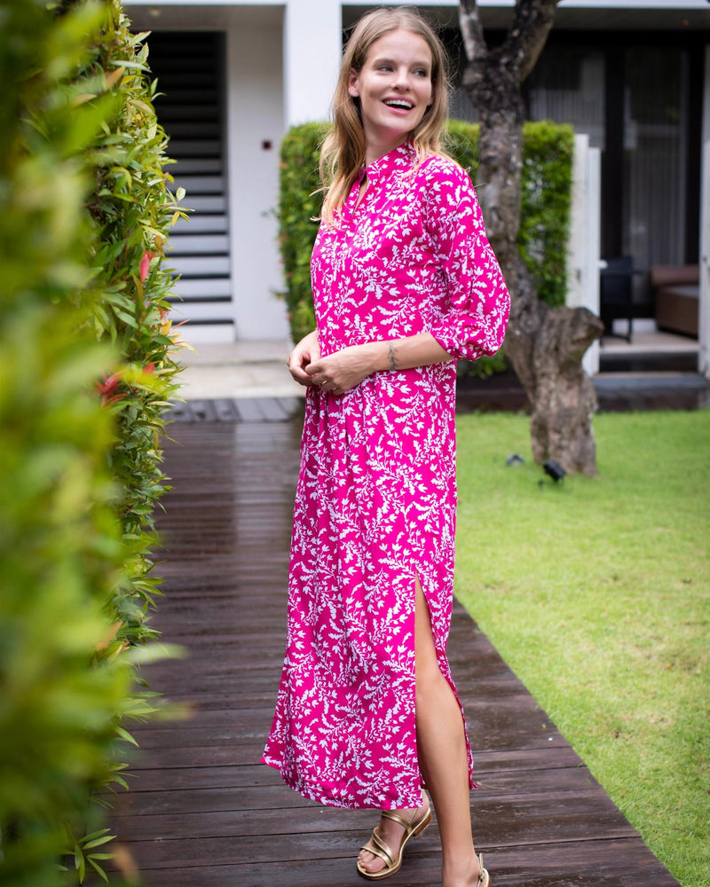 Sicily Dress - Fuchsia Exotic Fern