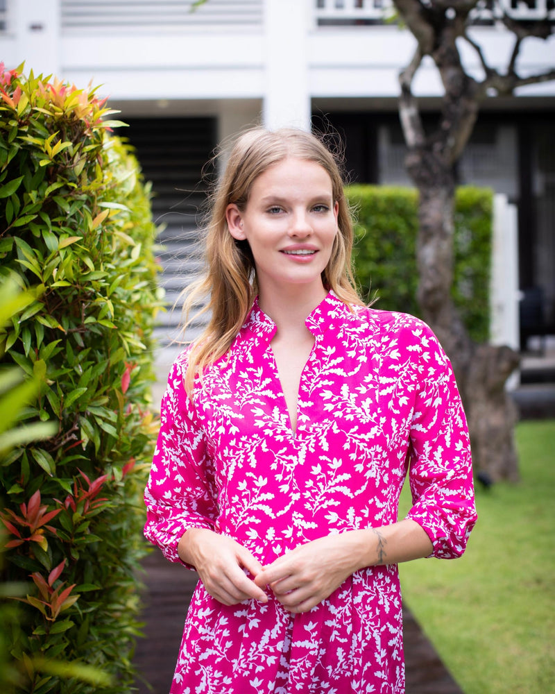 Sicily Dress - Fuchsia Exotic Fern