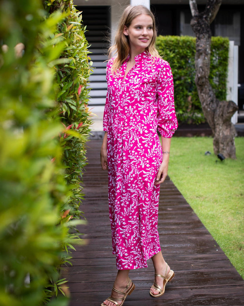Sicily Dress - Fuchsia Exotic Fern