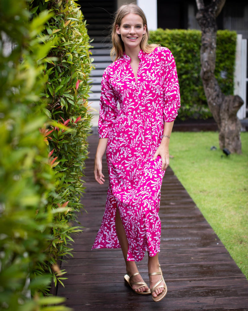 Sicily Dress - Fuchsia Exotic Fern