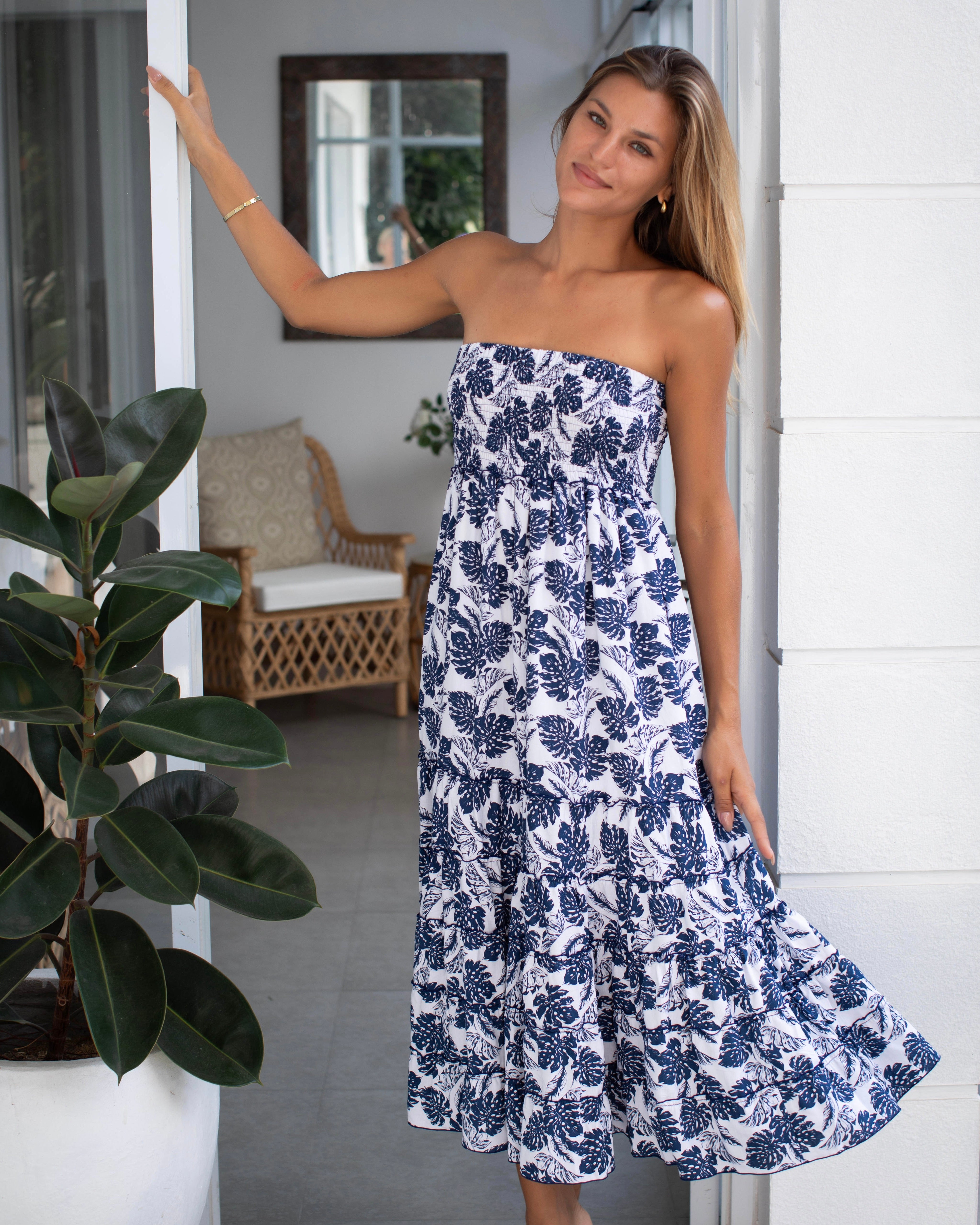St Tropez Dress/Skirt - Navy Tropical Leaf