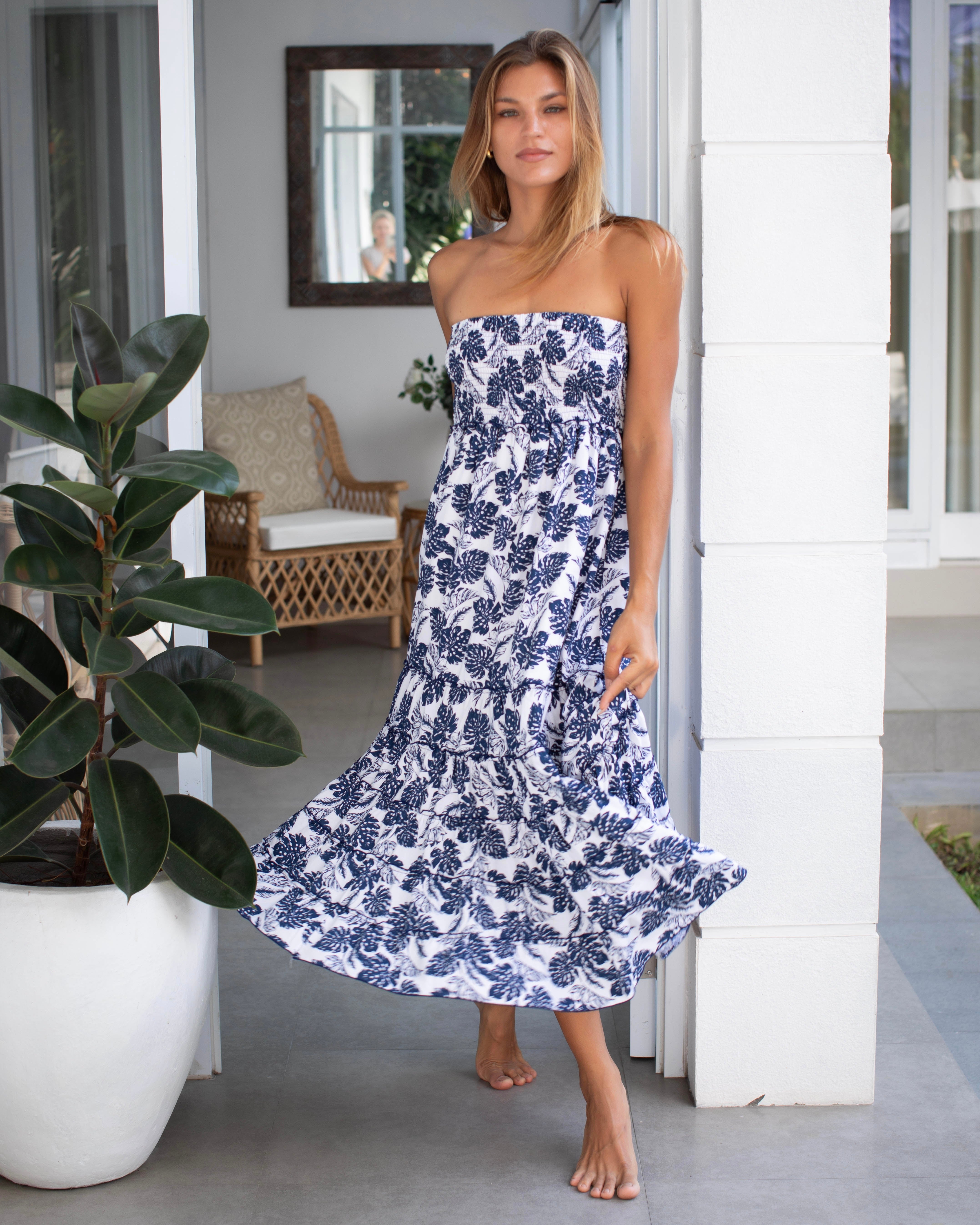 St Tropez Dress/Skirt - Navy Tropical Leaf