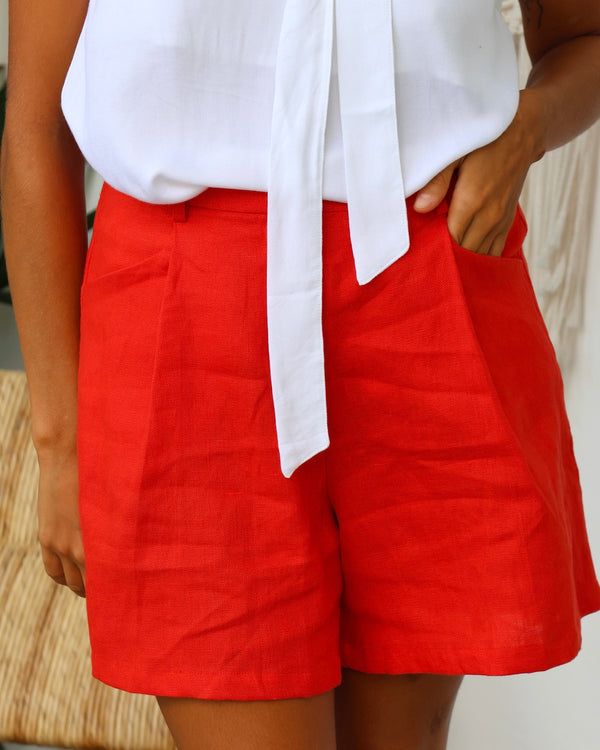 Tali Short - Red Linen