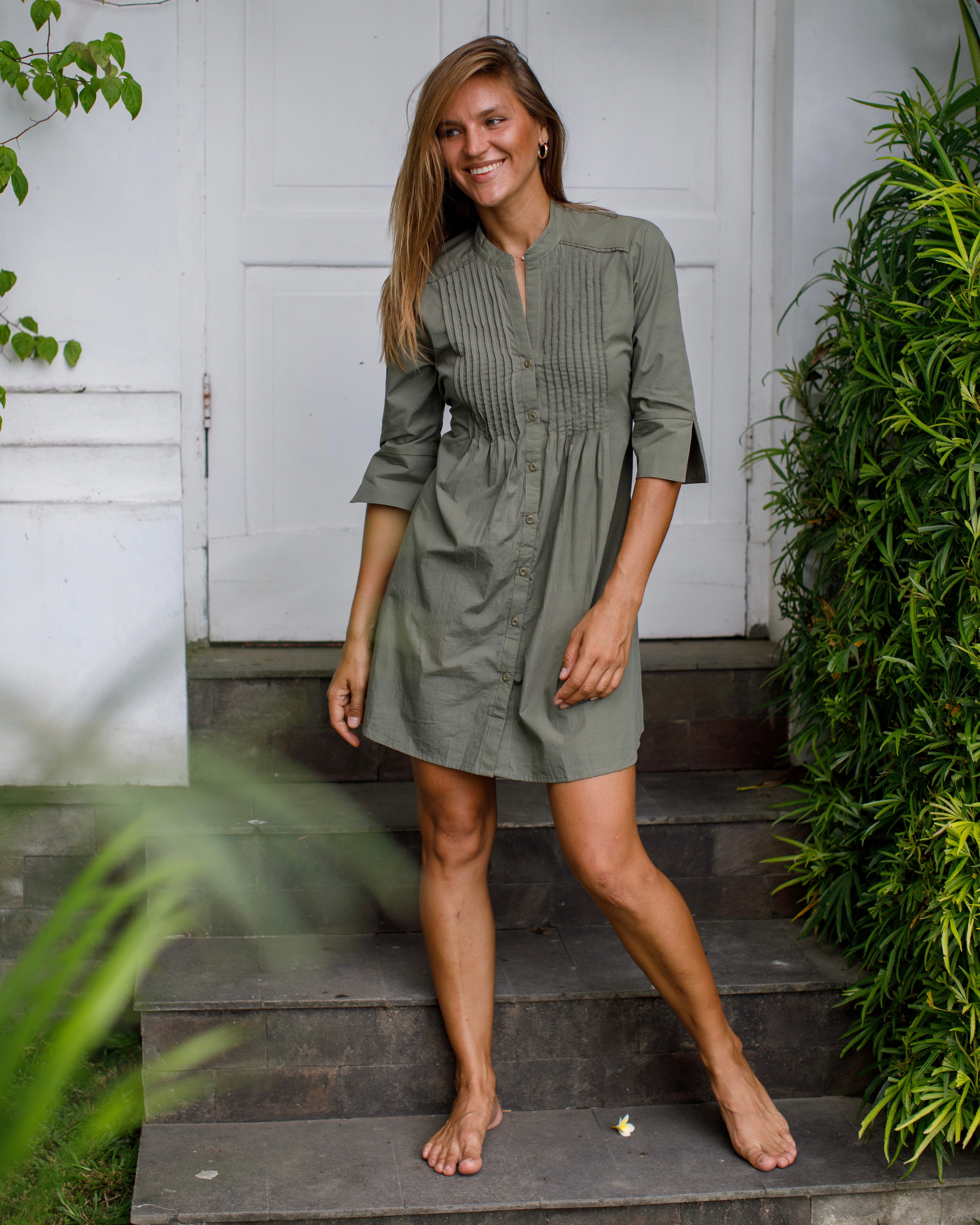 Tatum Dress - Khaki Cotton