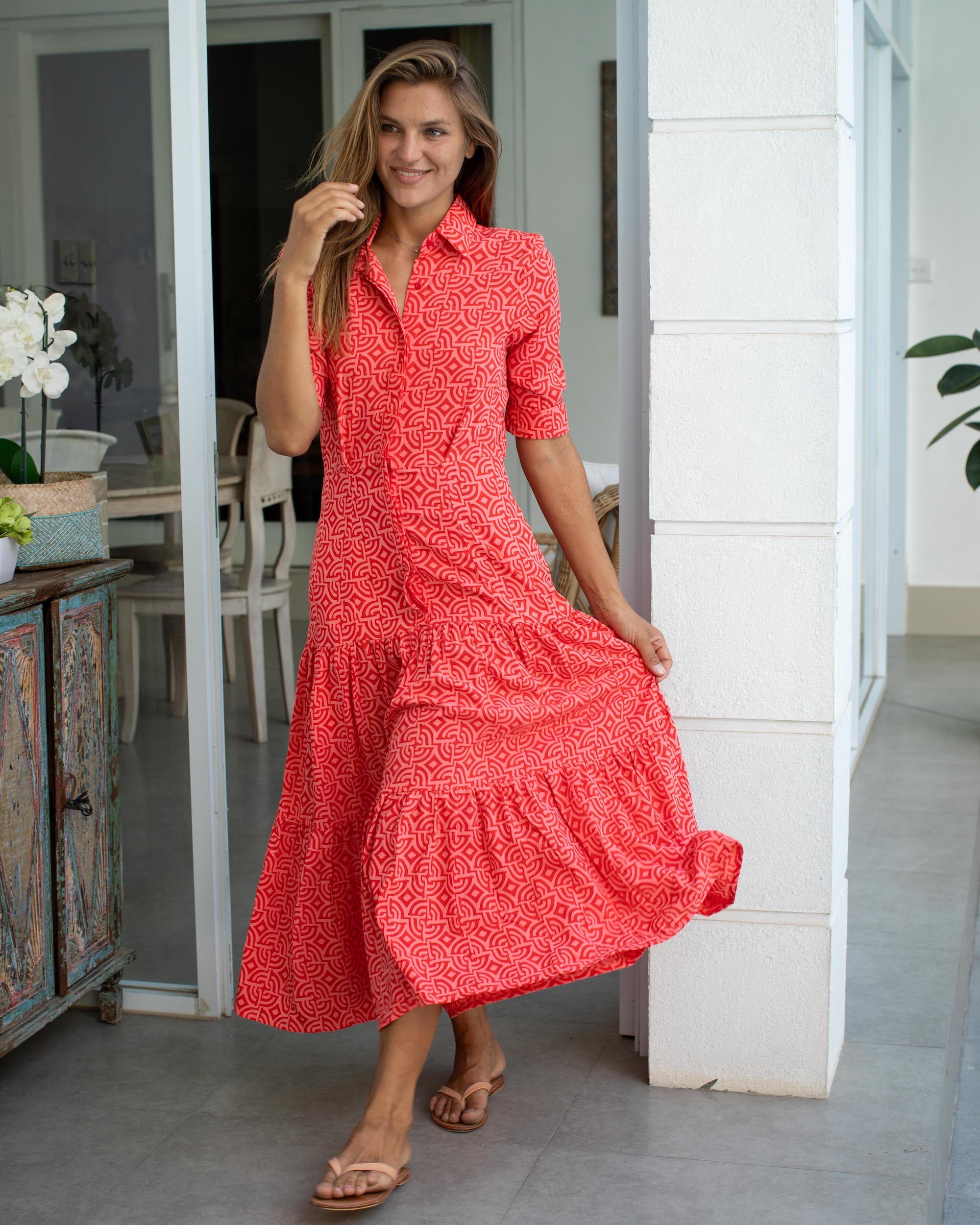 Tia Dress - Red Large Maze