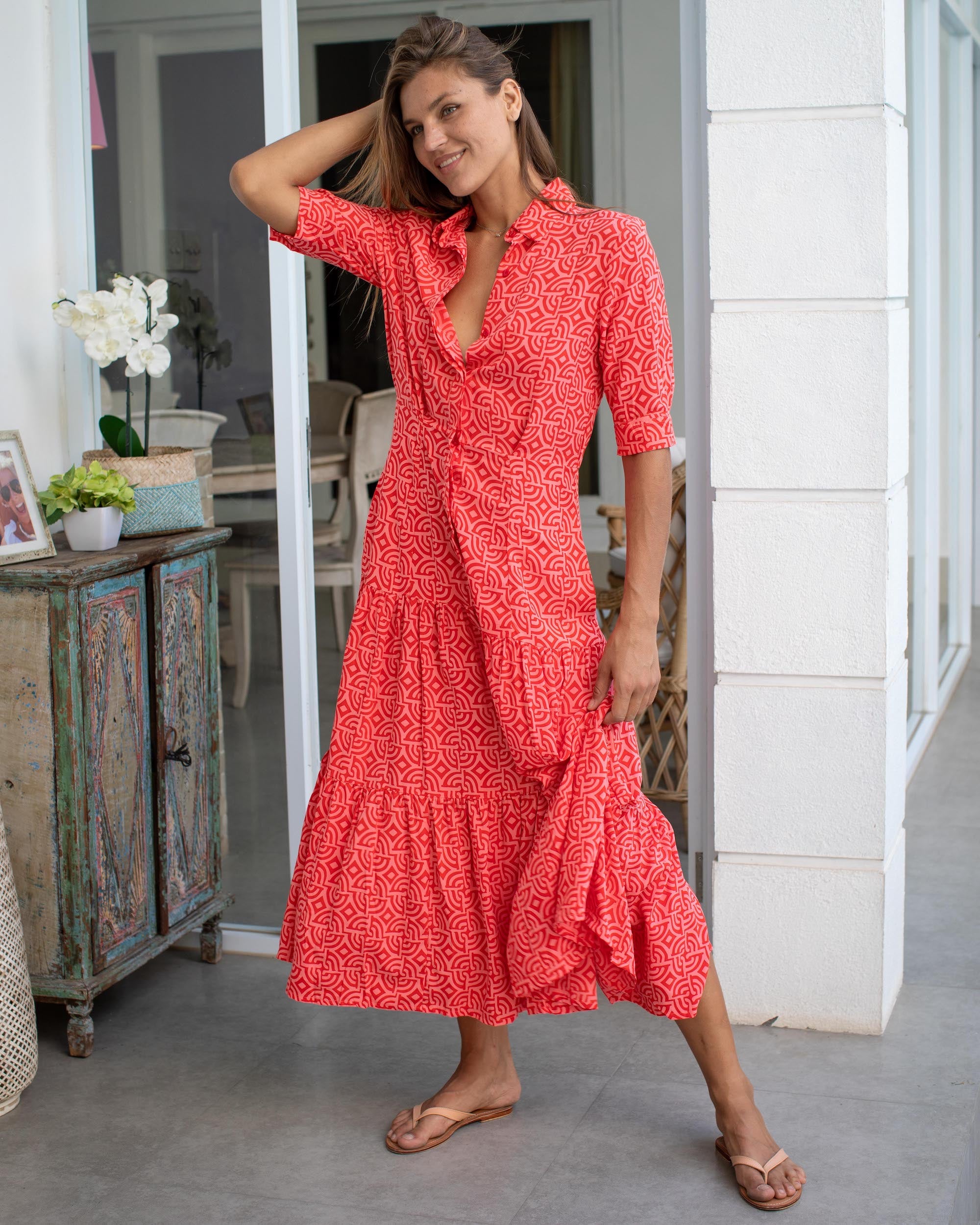Tia Dress - Red Large Maze