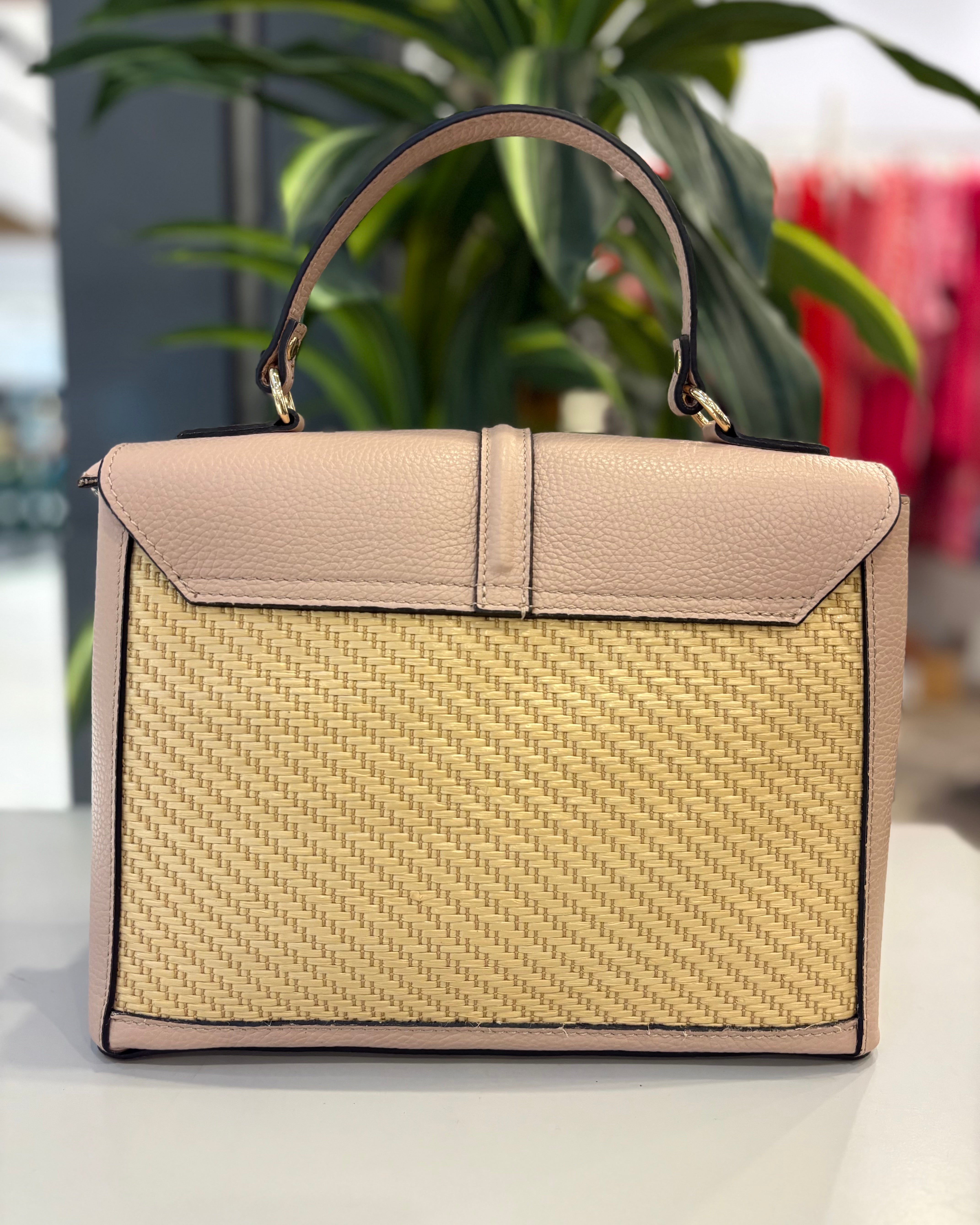 Vernazza Leather/Raffia Bag - Nude