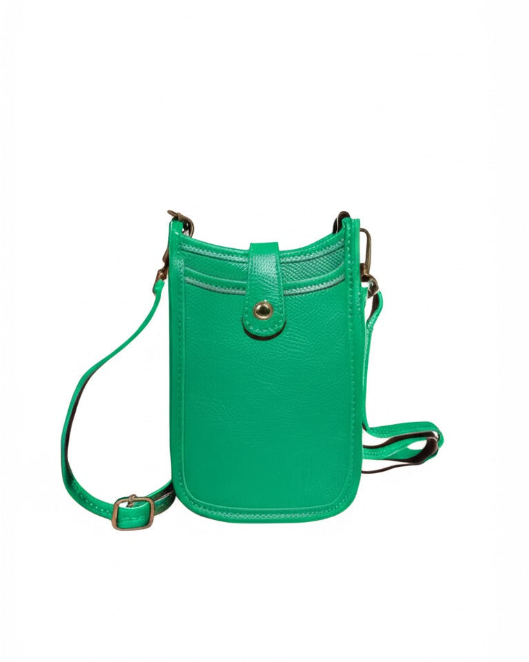 Green crossbody bag on a white background