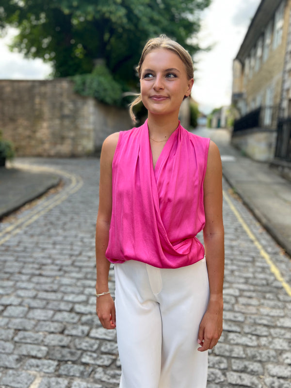 Graysen Satin Sleevless Top - Fuchsia