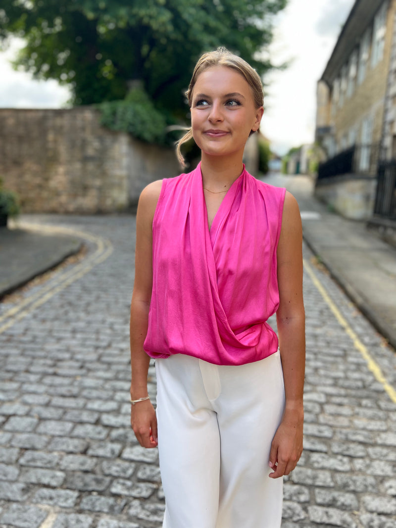 Graysen Satin Sleevless Top - Fuchsia