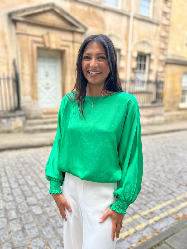 Gabrielle Satin Top - Emerald Green
