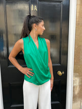 Graysen Satin Sleevless Top - Emerald Green