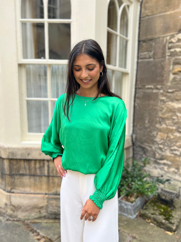Gabrielle Satin Top - Emerald Green