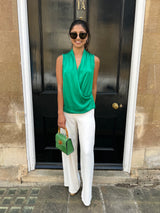 Graysen Satin Sleevless Top - Emerald Green