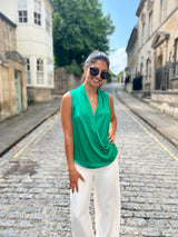 Graysen Satin Sleevless Top - Emerald Green