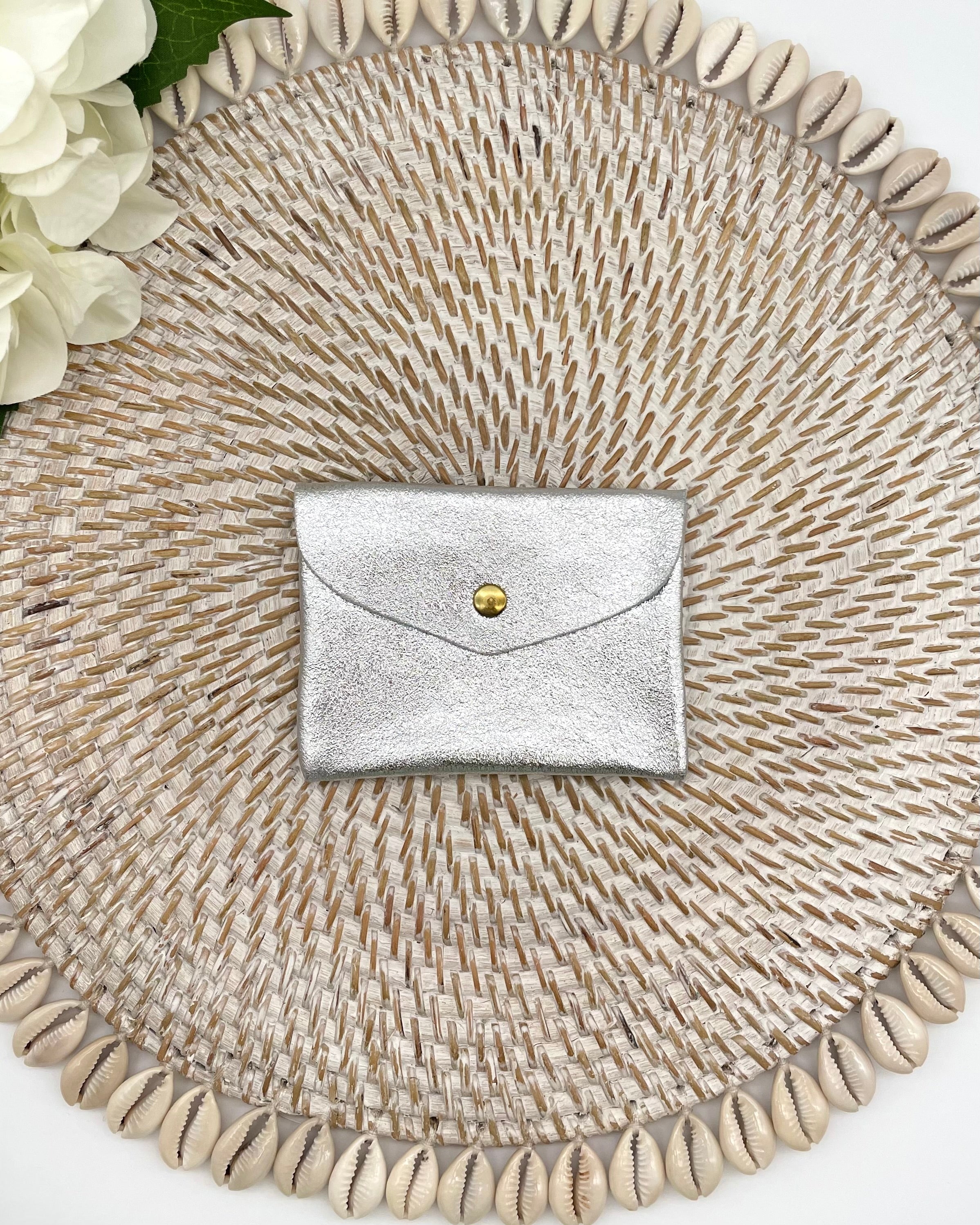 Silver Metallic Leather Coin Purse