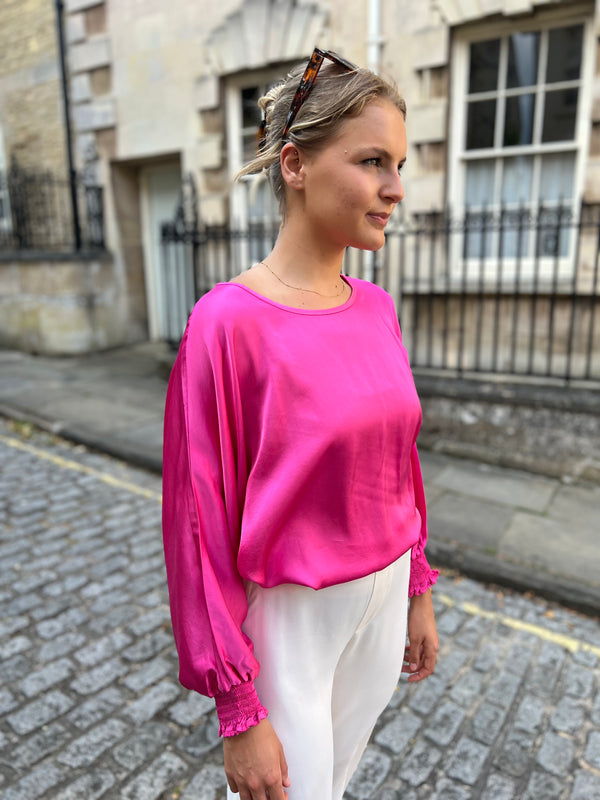 Gabrielle Satin Top - Fuchsia