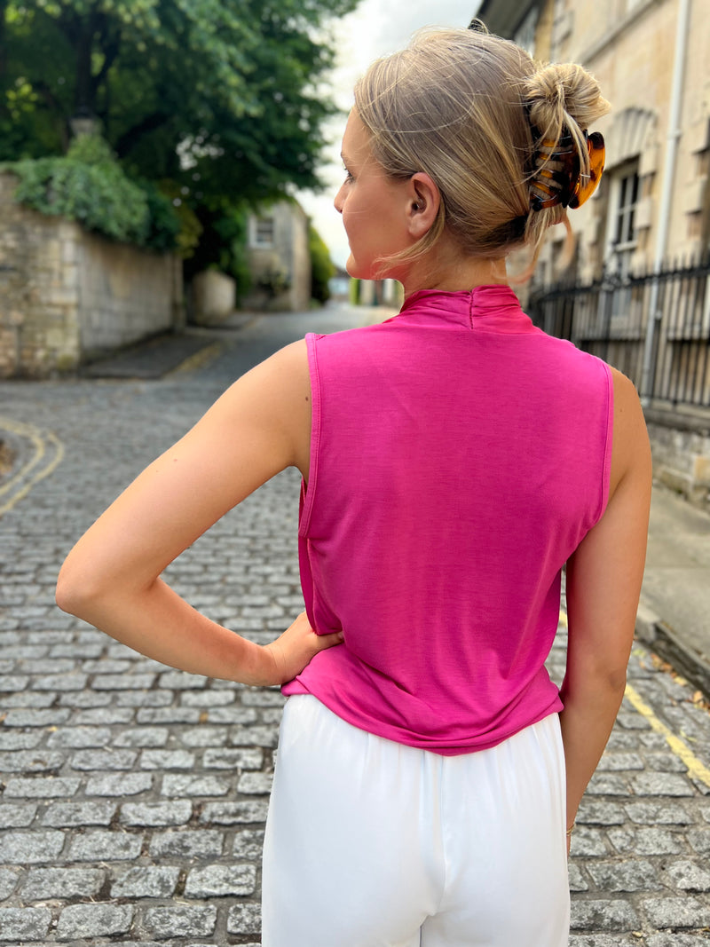 Graysen Satin Sleevless Top - Fuchsia
