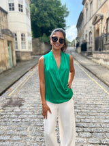 Graysen Satin Sleevless Top - Emerald Green