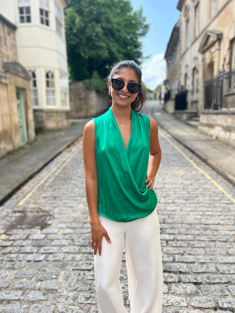 Graysen Satin Sleevless Top - Emerald Green
