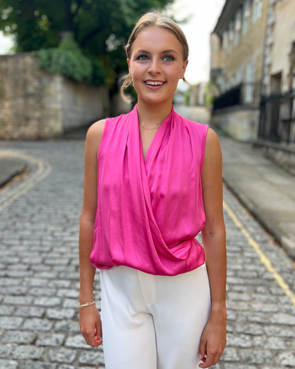 Graysen Satin Sleevless Top - Fuchsia