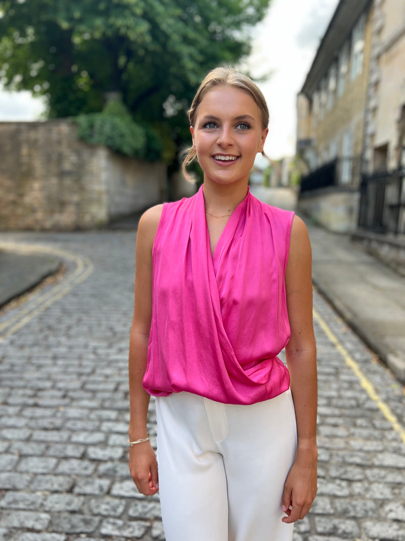 Graysen Satin Sleevless Top - Fuchsia