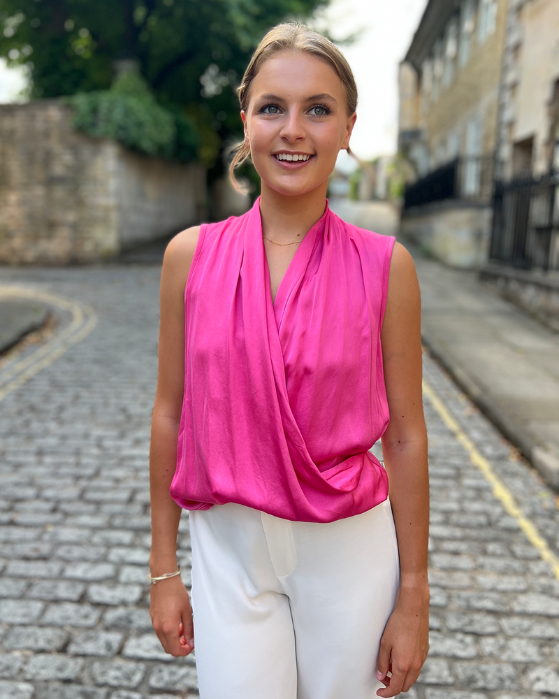 Graysen Satin Sleevless Top - Fuchsia