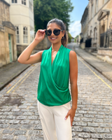 Graysen Satin Sleevless Top - Emerald Green