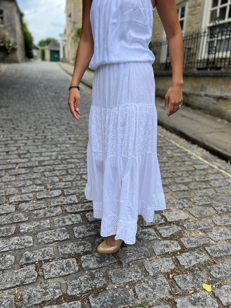 Joslyn Broderie Anglaise Maxi Skirt - White