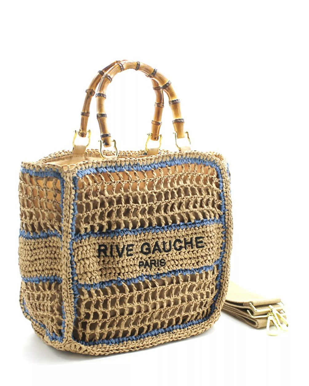 Rive Gauche Woven/Bamboo Bag - Blue