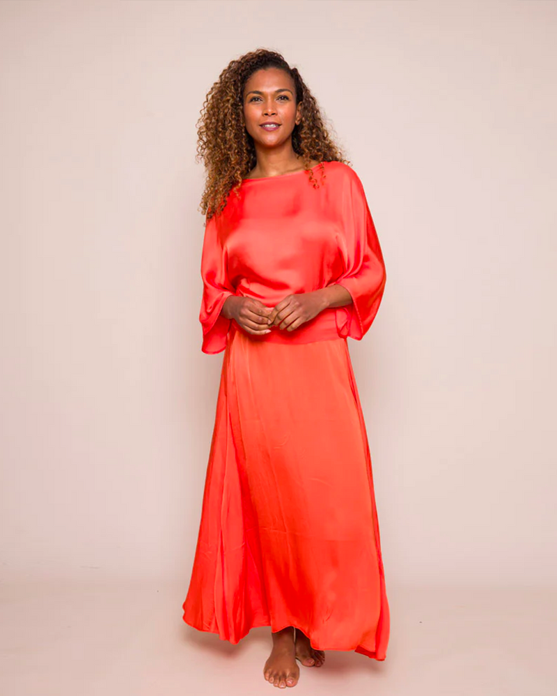 Wisteria Satin Maxi Skirt - Orange