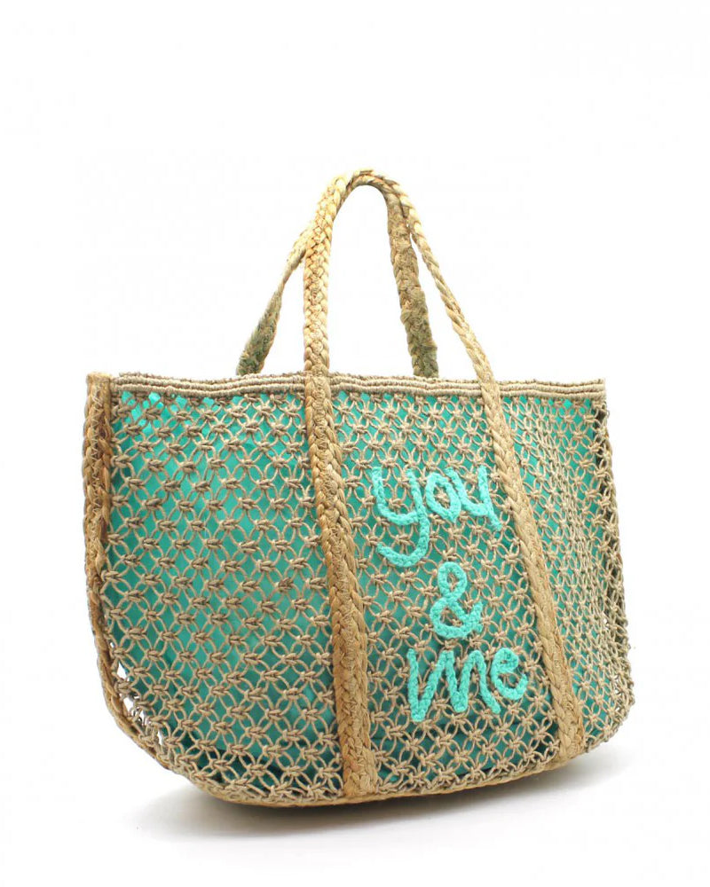 You & Me Jute Beach Bag - Aqua