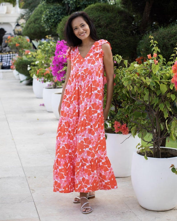 Astrid Long Dress - Coral Poppy