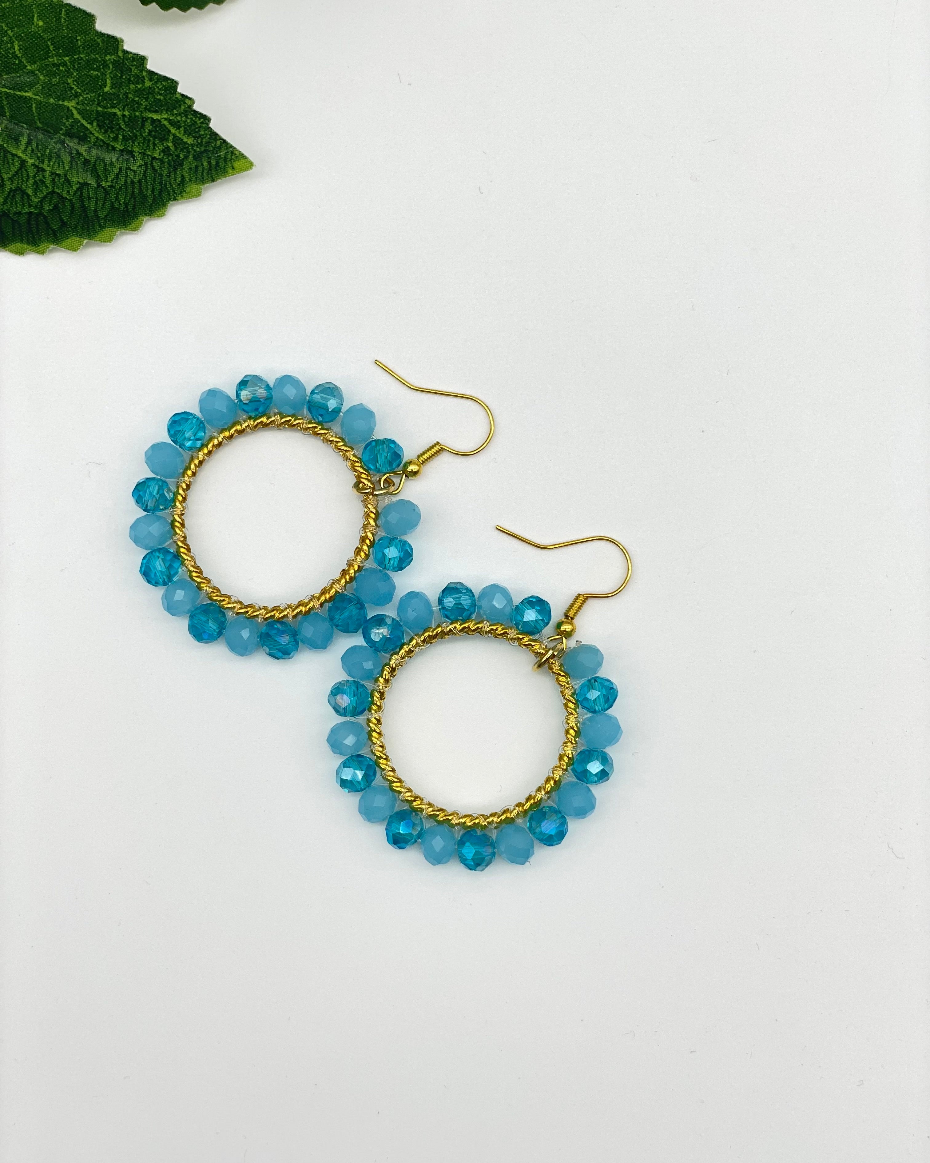 Bali Crystal Hoop Earrings - Pale Blue
