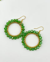 Bali Crystal Hoop Earrings - Green