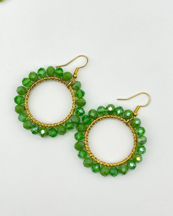 Bali Crystal Hoop Earrings - Green