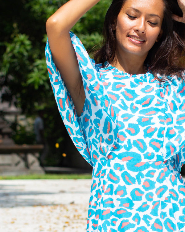 Hannah Dress - Aqua Coral Leopard