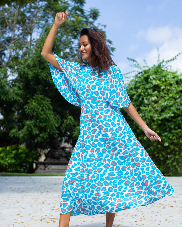 Hannah Dress - Aqua Coral Leopard