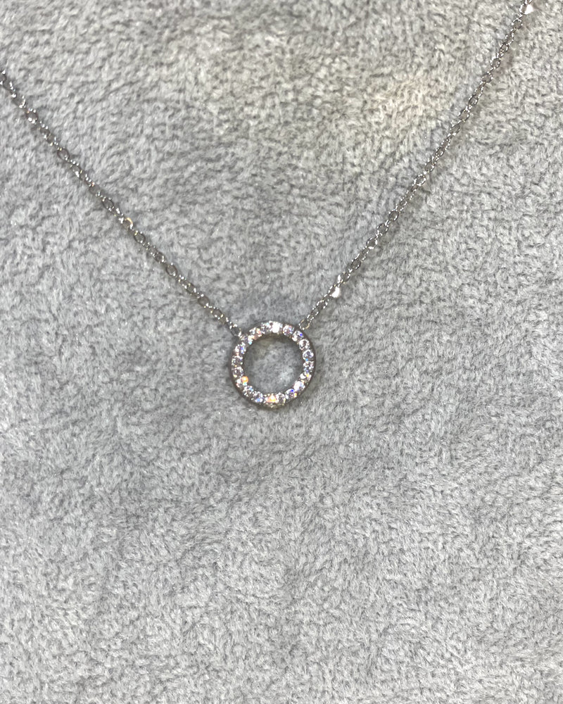 Delphine - Diamante Circle Silver Necklace