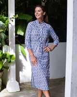 Eva Long Dress - Cotton Navy Paisley