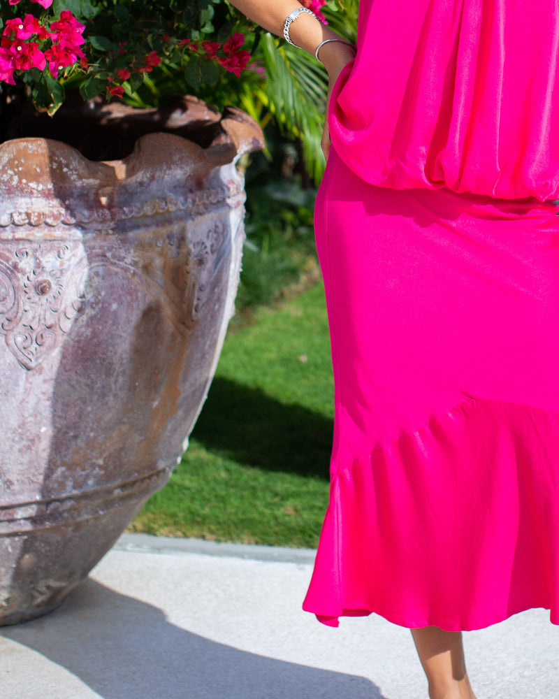 Athena Skirt - Plain Fuschia Bamboo Satin