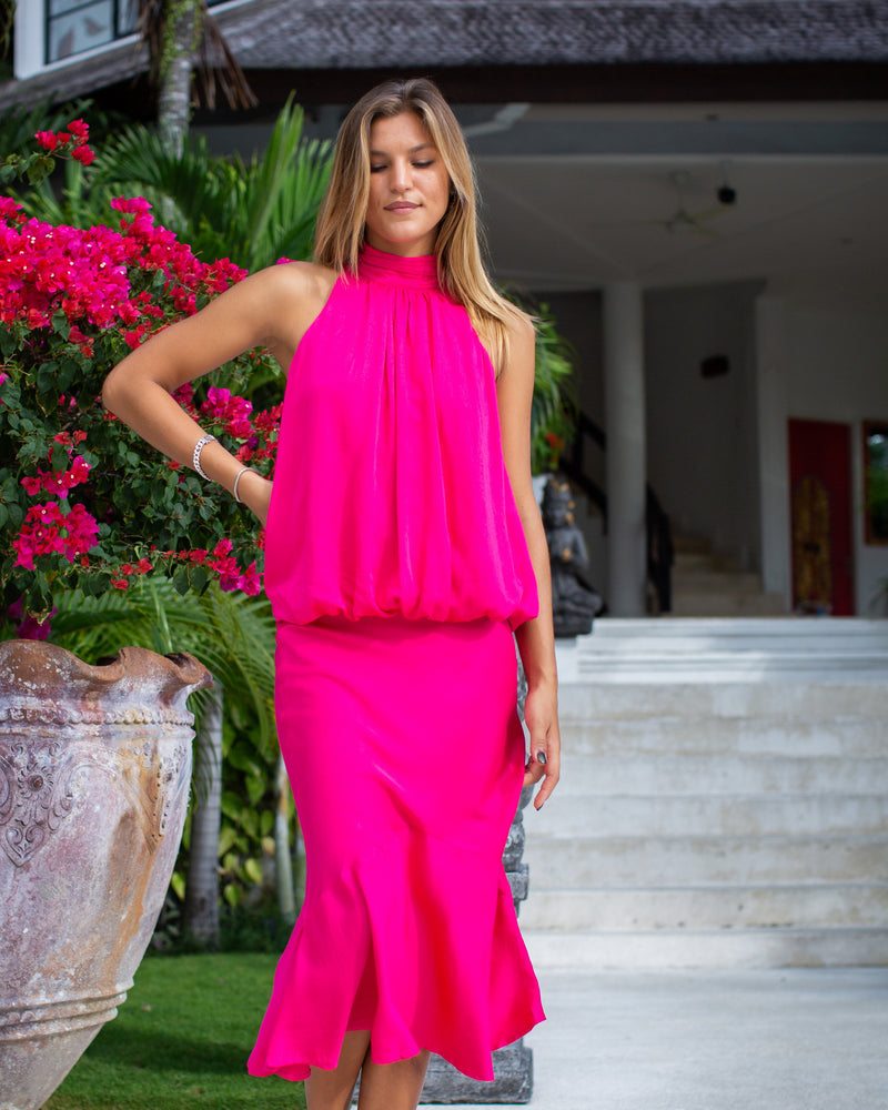 Athena Skirt - Plain Fuschia Bamboo Satin